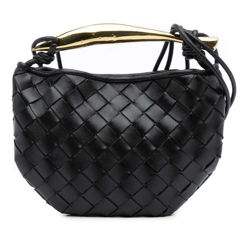 Bottega Veneta Baby Lambskin Intrecciato Sardine Black Leather Good condition - Front View