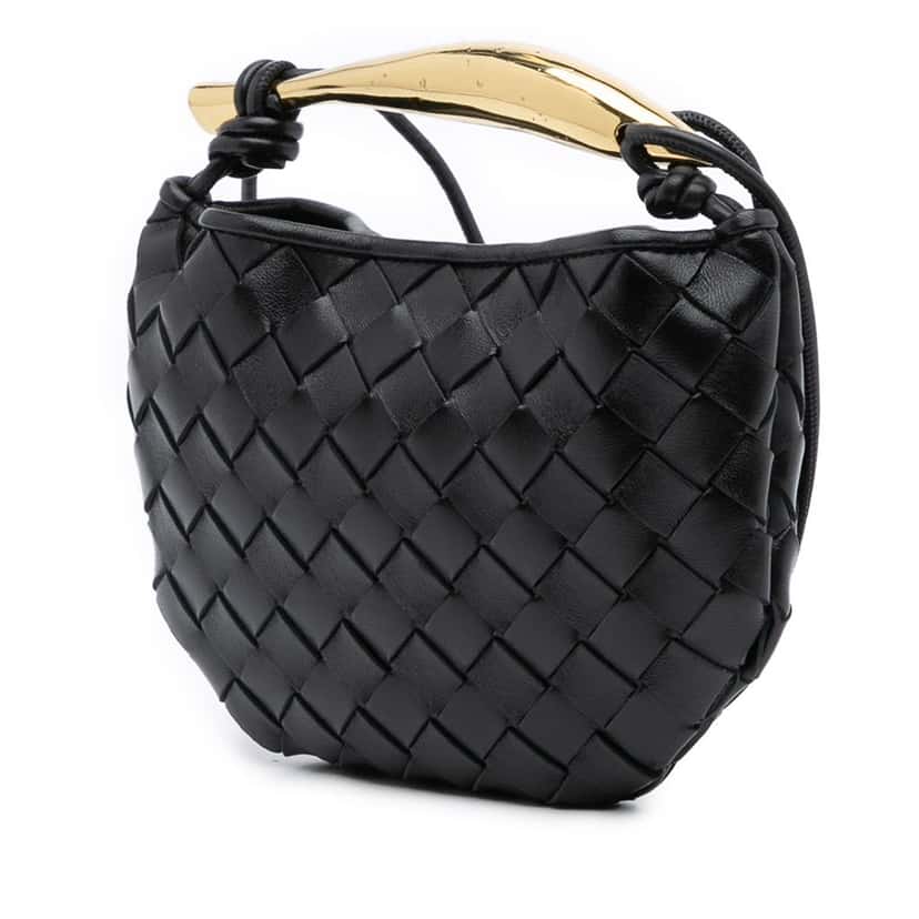 Bottega Veneta Baby Lambskin Intrecciato Sardine Black Leather Good condition - Back View