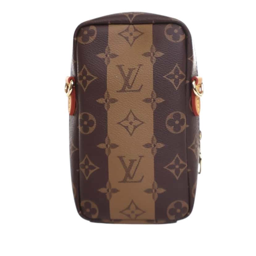 Louis Vuitton Nigo Monogram Reverse Double Phone Pouch Brown Canvas Good condition - Model View