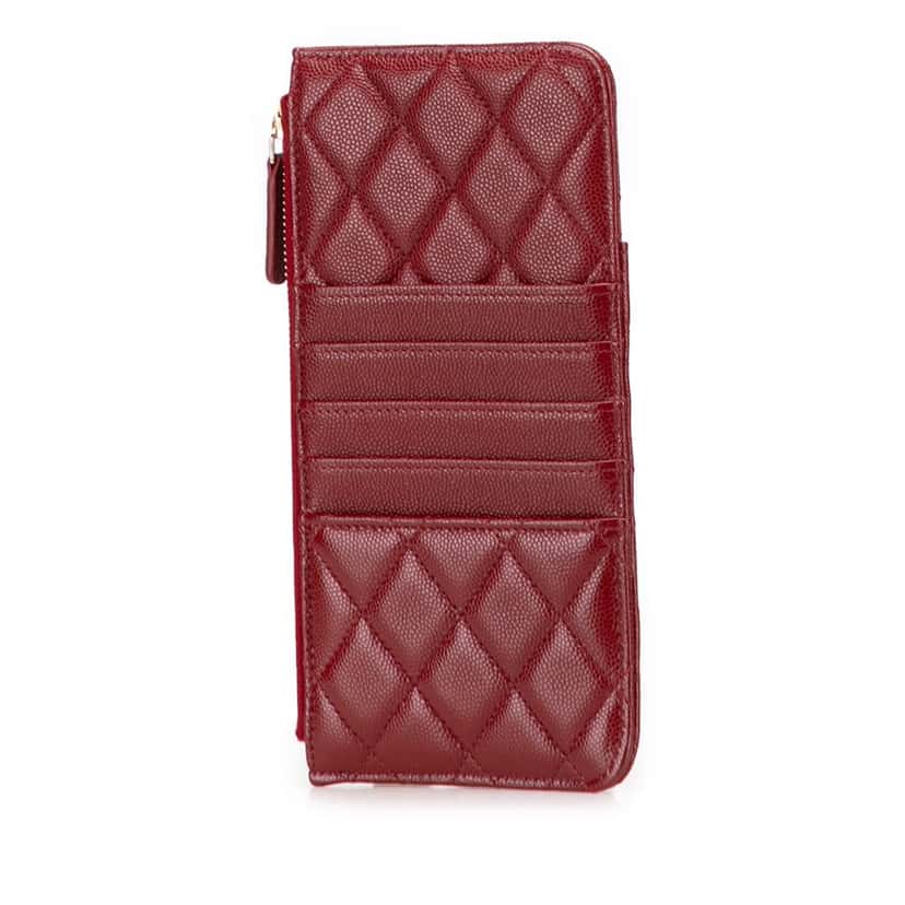 Chanel CC Quilted Caviar Flat Phone Case Wallet Pouch Red Leather Good condition - Back View