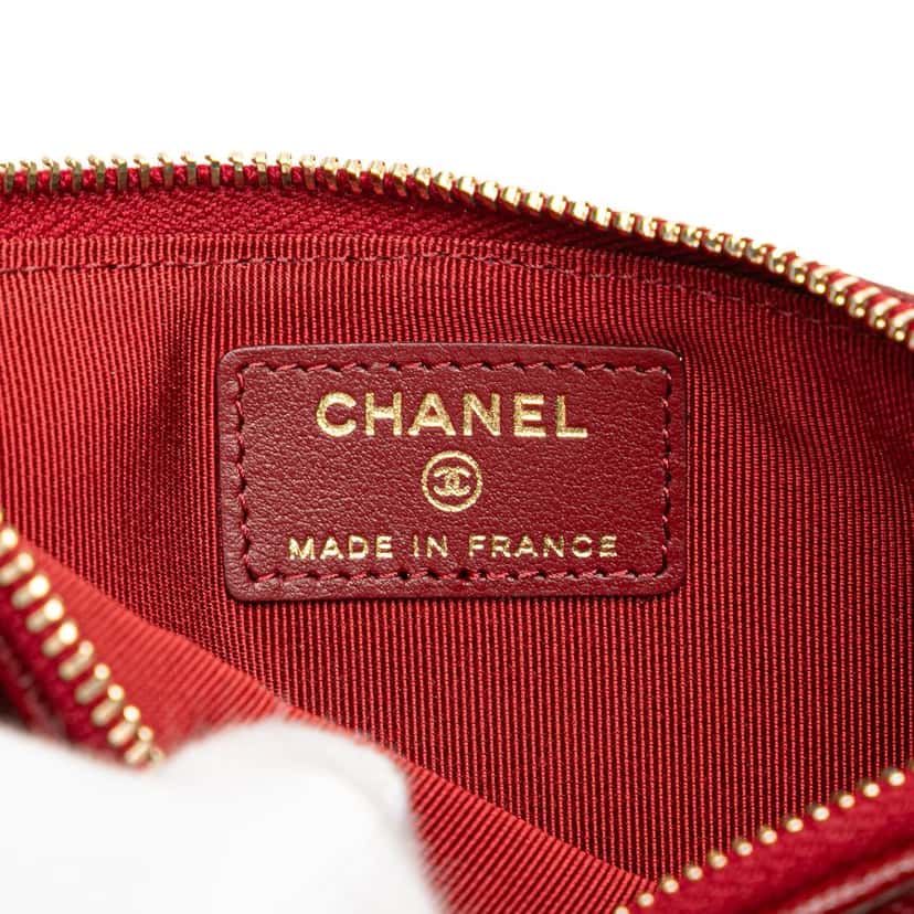 Chanel CC Quilted Caviar Flat Phone Case Wallet Pouch Red Leather Good condition - Box View