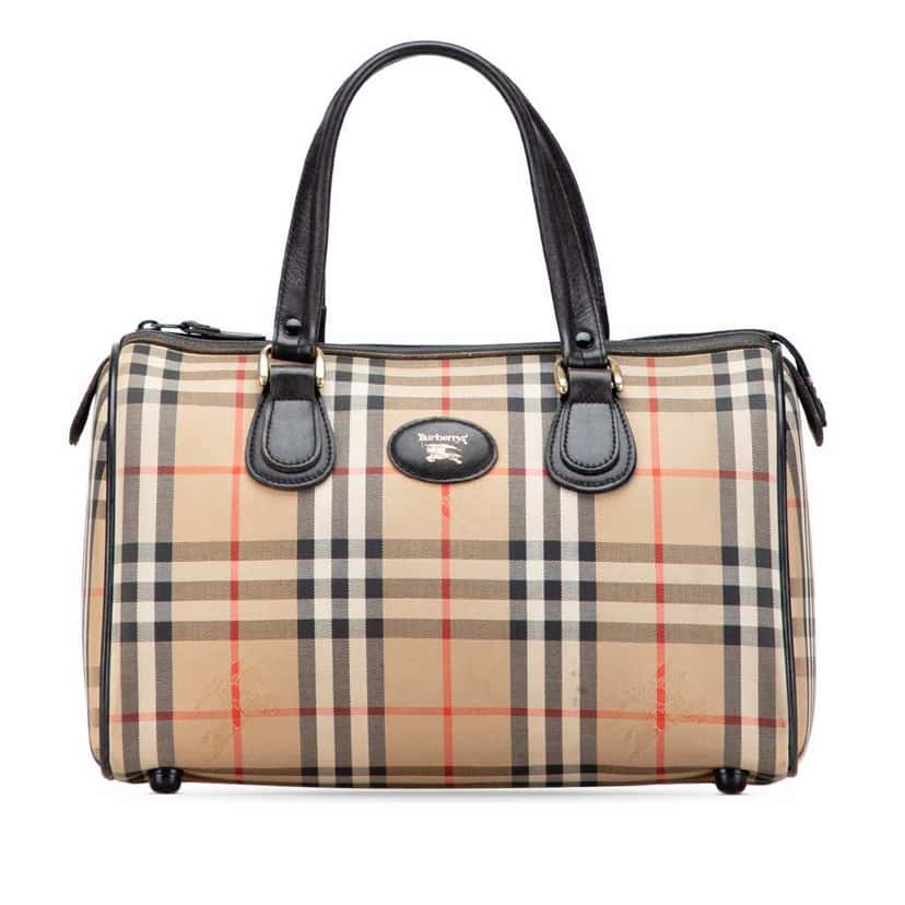 Burberry Haymarket Check Canvas Boston Bag Brown Canvas Good condition - Front View