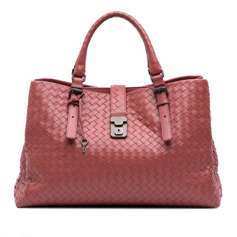 Bottega Veneta Medium Nappa Intrecciato Roma Tote Red Leather Good condition - Front View