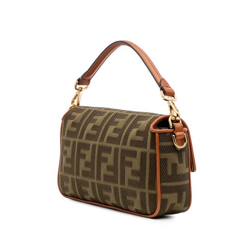 Fendi Zucca Embroidered Canvas Baguette Satchel Brown Canvas Good condition - Back View