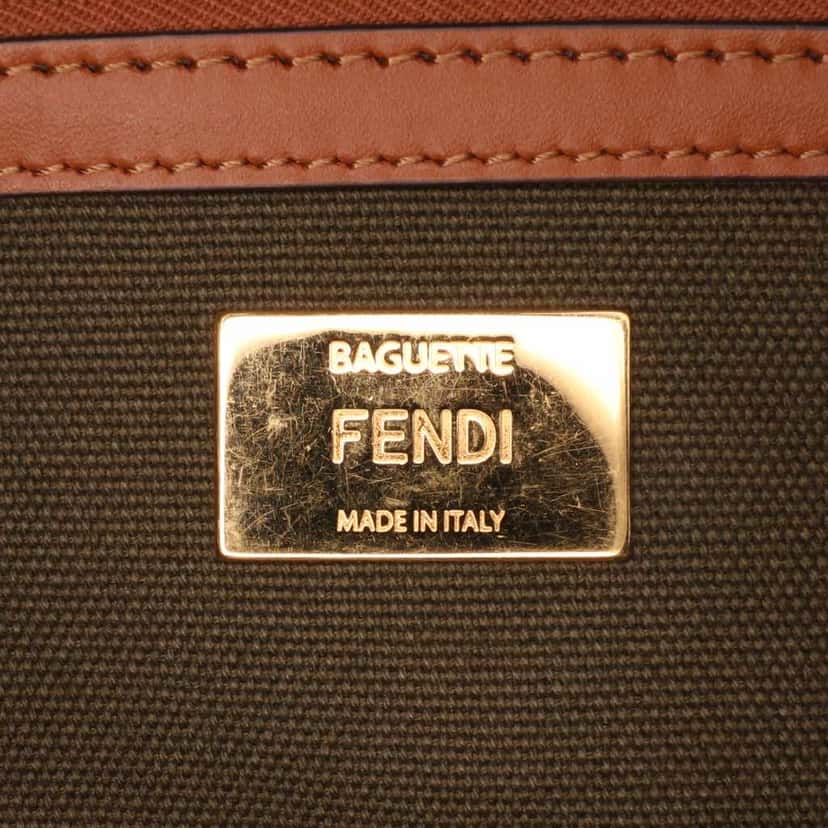 Fendi Zucca Embroidered Canvas Baguette Satchel Brown Canvas Good condition - Box View