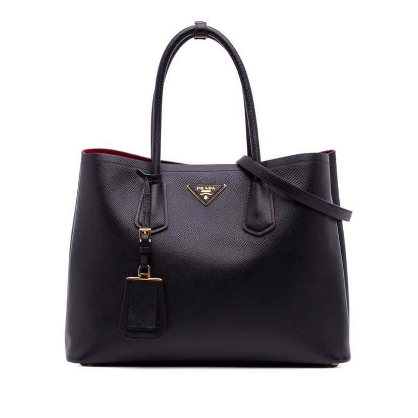 Prada Medium Saffiano Cuir Double Satchel Black Leather Good condition - Front View