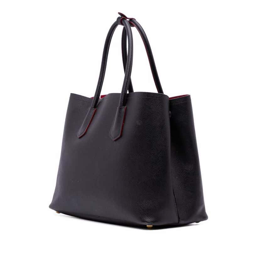 Prada Medium Saffiano Cuir Double Satchel Black Leather Good condition - Back View