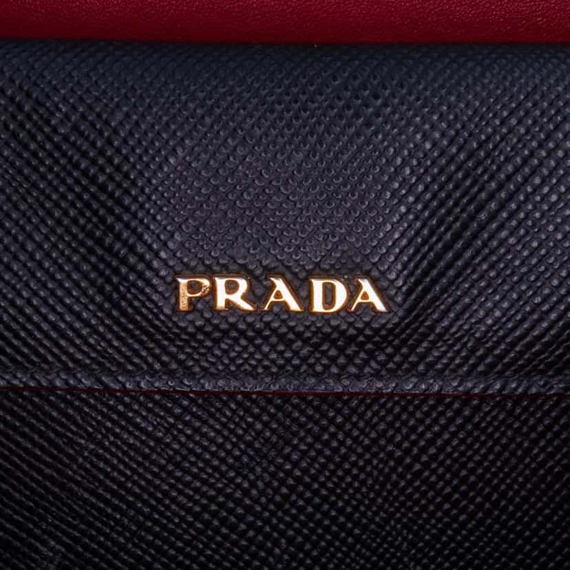 Prada Medium Saffiano Cuir Double Satchel Black Leather Good condition - Box View