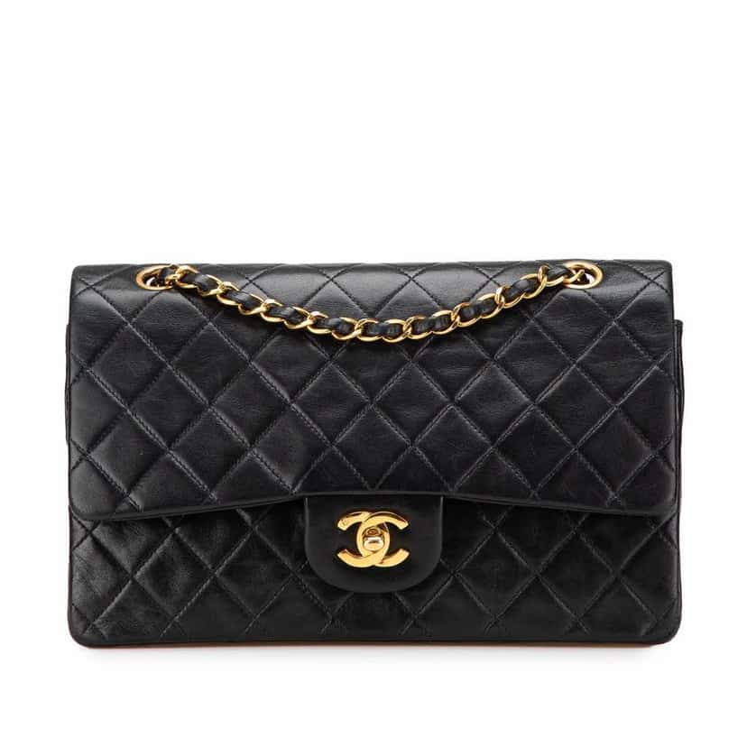 Chanel Medium Classic Lambskin Double Flap Black Leather Good condition - Front View