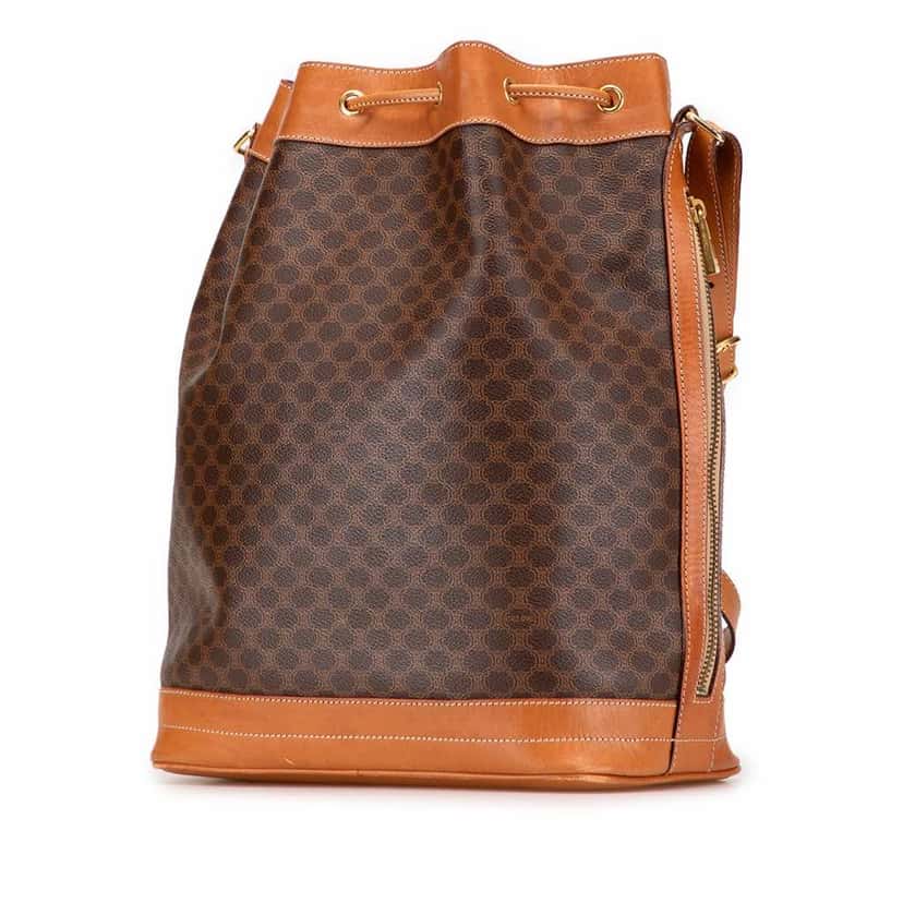 Celine Macadam Coated Canvas Drawstring Bucket Bag Brown Canvas Good condition - Back View