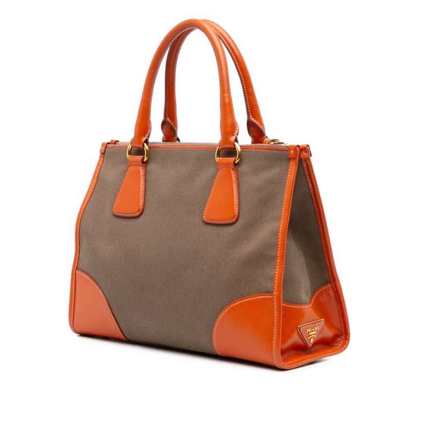 Prada Saffiano Trimmed Canvas Canapa Logo Double Zip Satchel Brown Canvas Very good condition - Back View