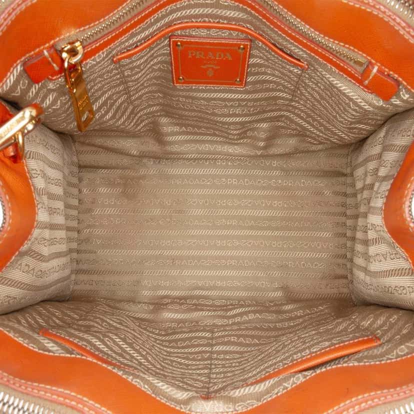 Prada Saffiano Trimmed Canvas Canapa Logo Double Zip Satchel Brown Canvas Very good condition - Model View