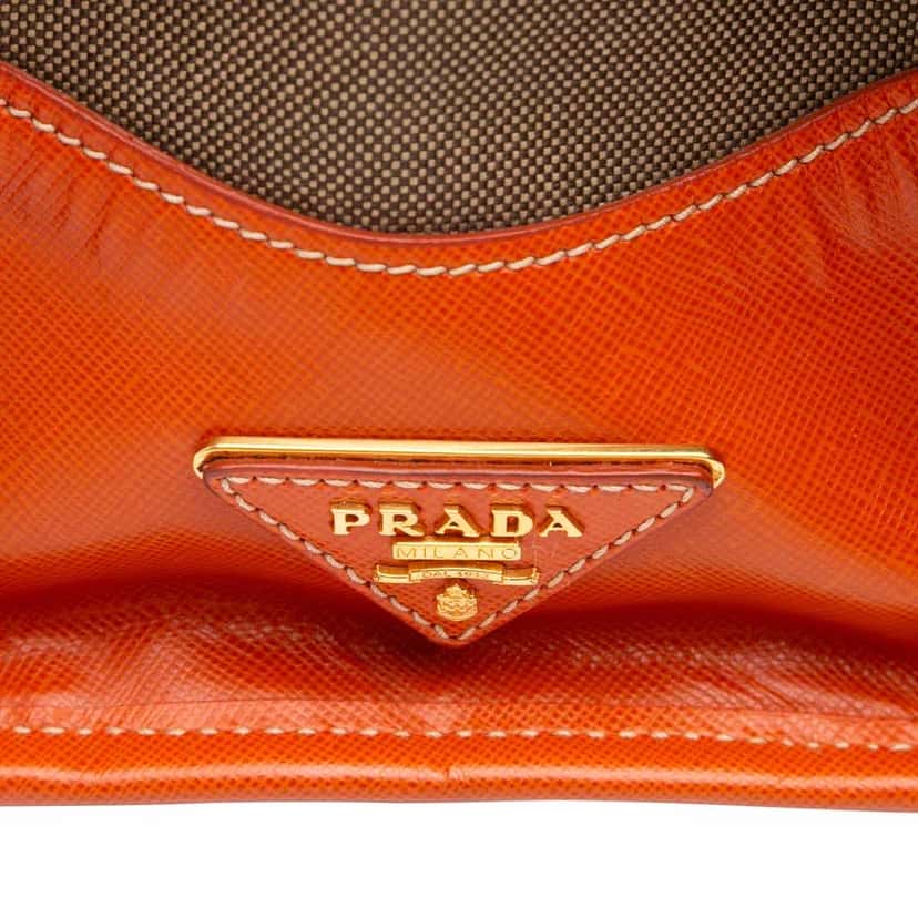 Prada Saffiano Trimmed Canvas Canapa Logo Double Zip Satchel Brown Canvas Very good condition - Box View