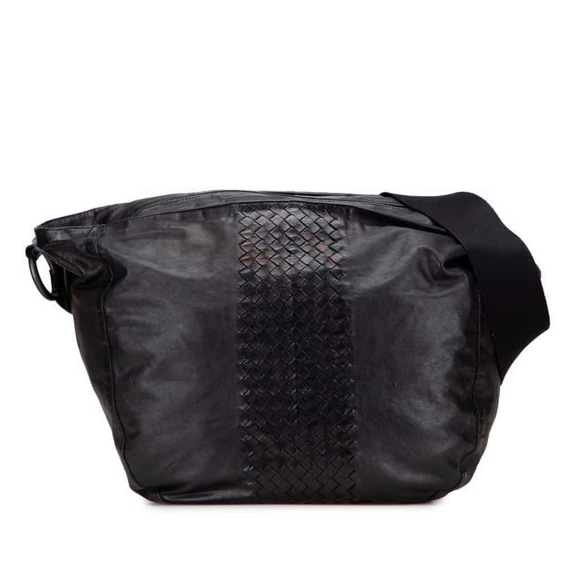 Bottega Veneta Intrecciato Trimmed Nappa Crossbody Black Leather Good condition - Front View