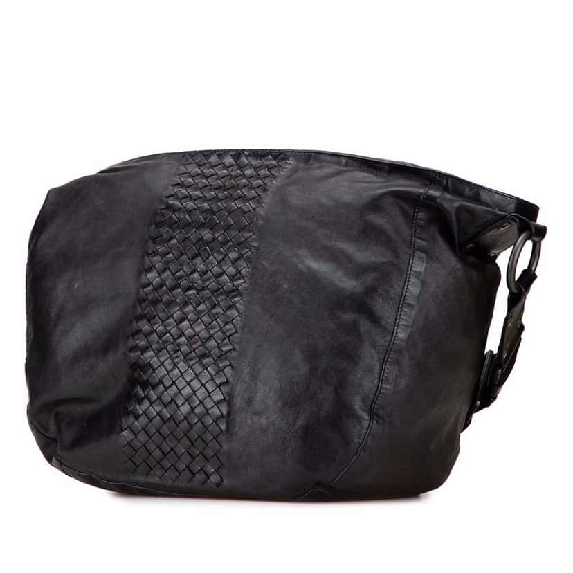 Bottega Veneta Intrecciato Trimmed Nappa Crossbody Black Leather Good condition - Back View