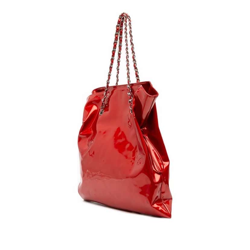 Chanel CC Patent Crystal Strass Embellished Bonbons Tote Red Leather Good condition - Back View