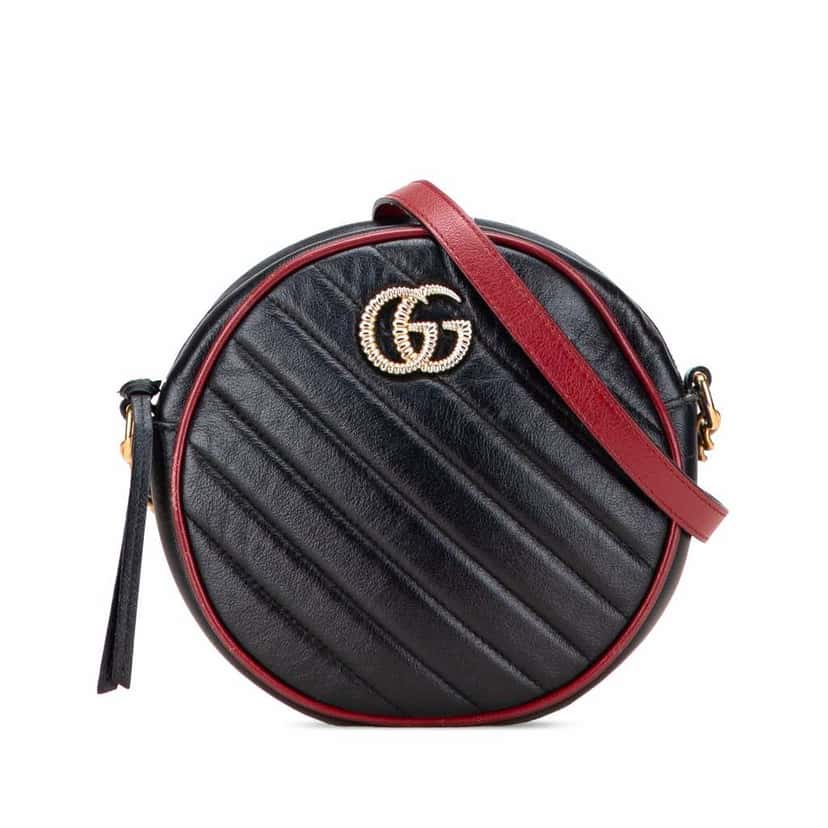 Gucci Mini GG Marmont Matelasse Leather Torchon Round Crossbody Black Leather Good condition - Front View