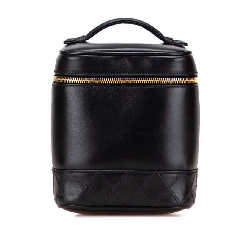 Chanel CC Lambskin Vanity Case Black Leather Good condition - Front View