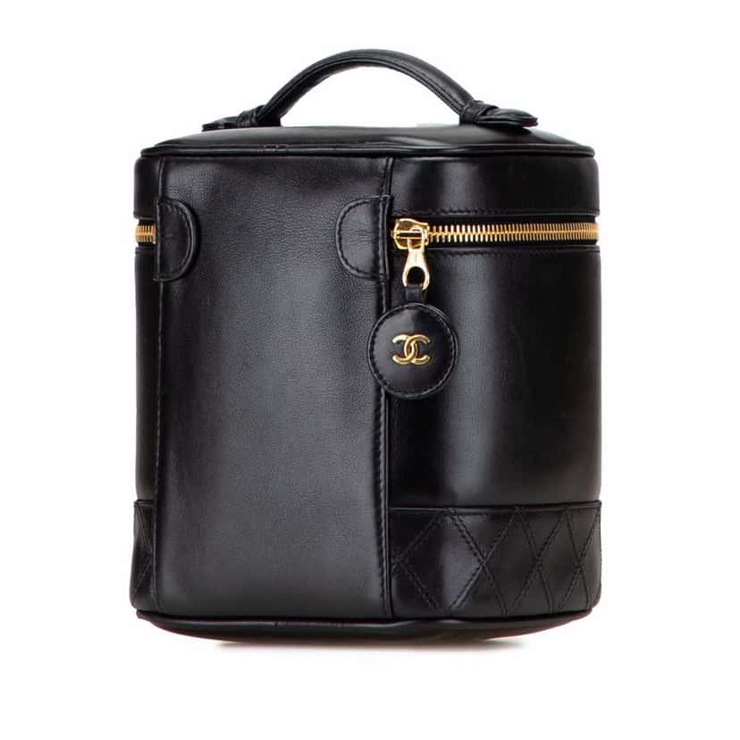 Chanel CC Lambskin Vanity Case Black Leather Good condition - Back View