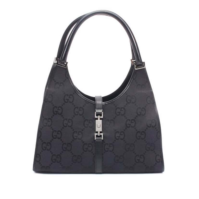 Gucci GG Canvas Jackie Bardot Shoulder Bag Black Canvas Good condition - Front View
