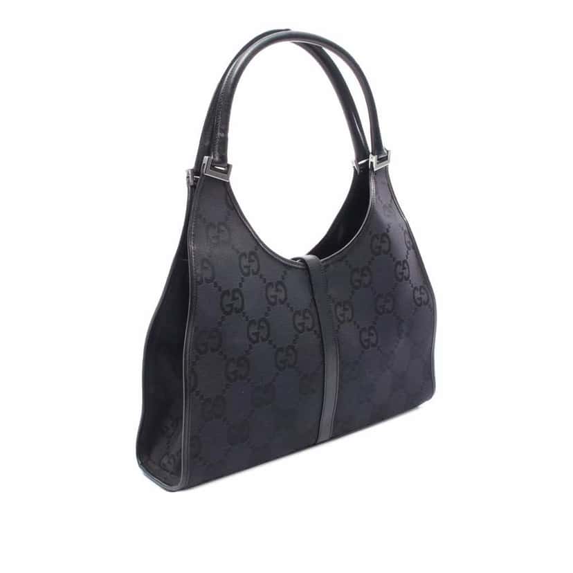 Gucci GG Canvas Jackie Bardot Shoulder Bag Black Canvas Good condition - Back View