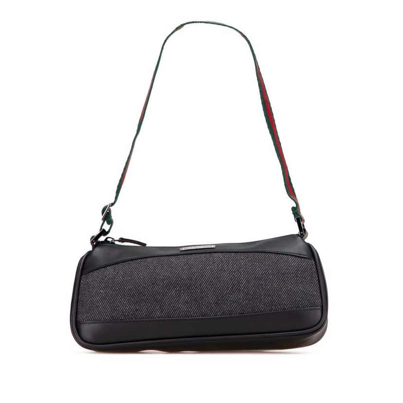 Gucci Denim Web Shoulder Bag Black Denim Very good condition - Front View