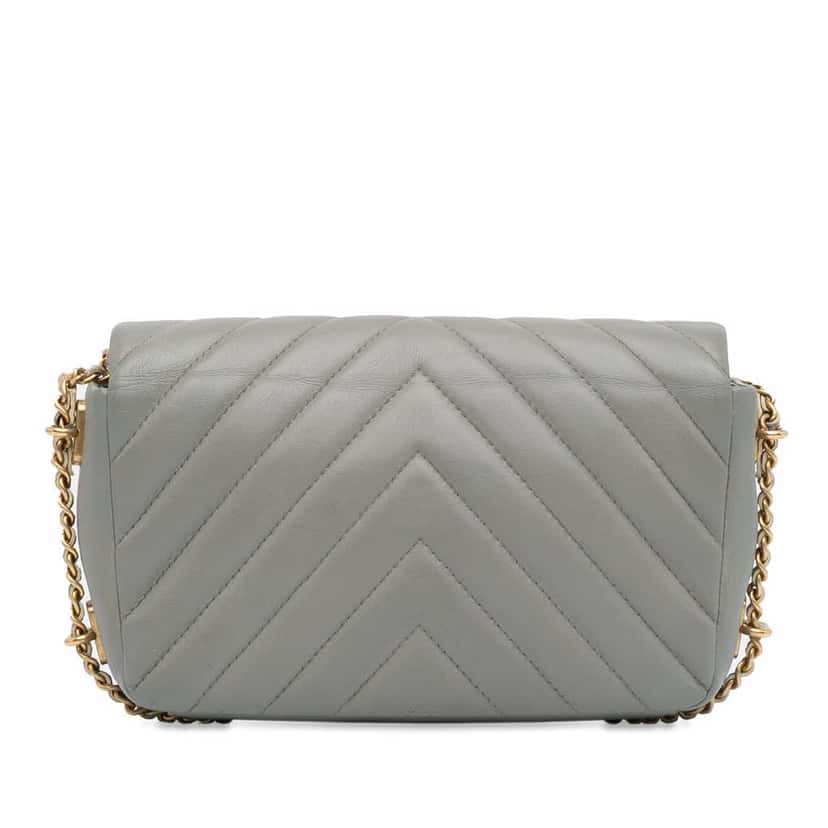 Chanel Mini Rectangular Chevron Lambskin Chain Around Flap Grey Leather Good condition - Model View