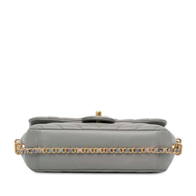 Chanel Mini Rectangular Chevron Lambskin Chain Around Flap Grey Leather Good condition - Box View