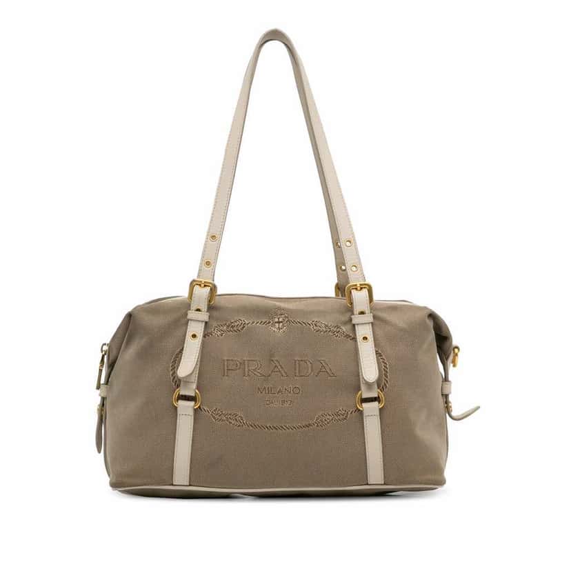 Prada Canapa Logo Shoulder Bag Brown Canvas Fair condition - Front View
