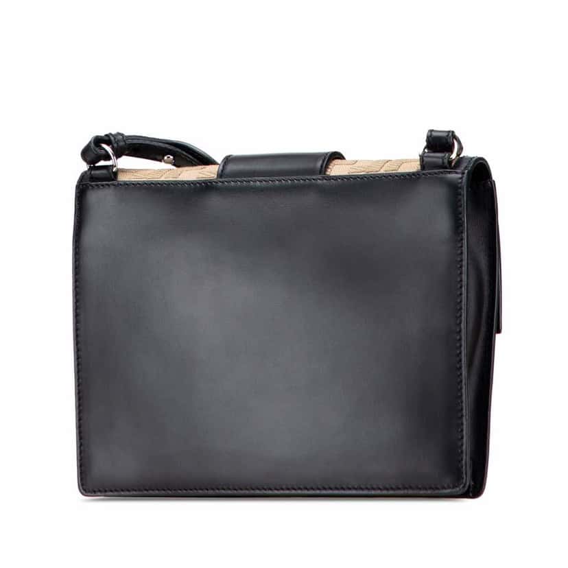 Fendi Calfskin and Canvas FF 1974 Flat Baguette Crossbody Black Leather Good condition - Back View
