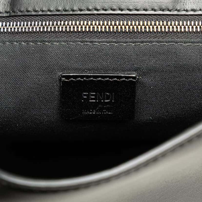 Fendi Calfskin and Canvas FF 1974 Flat Baguette Crossbody Black Leather Good condition - Box View