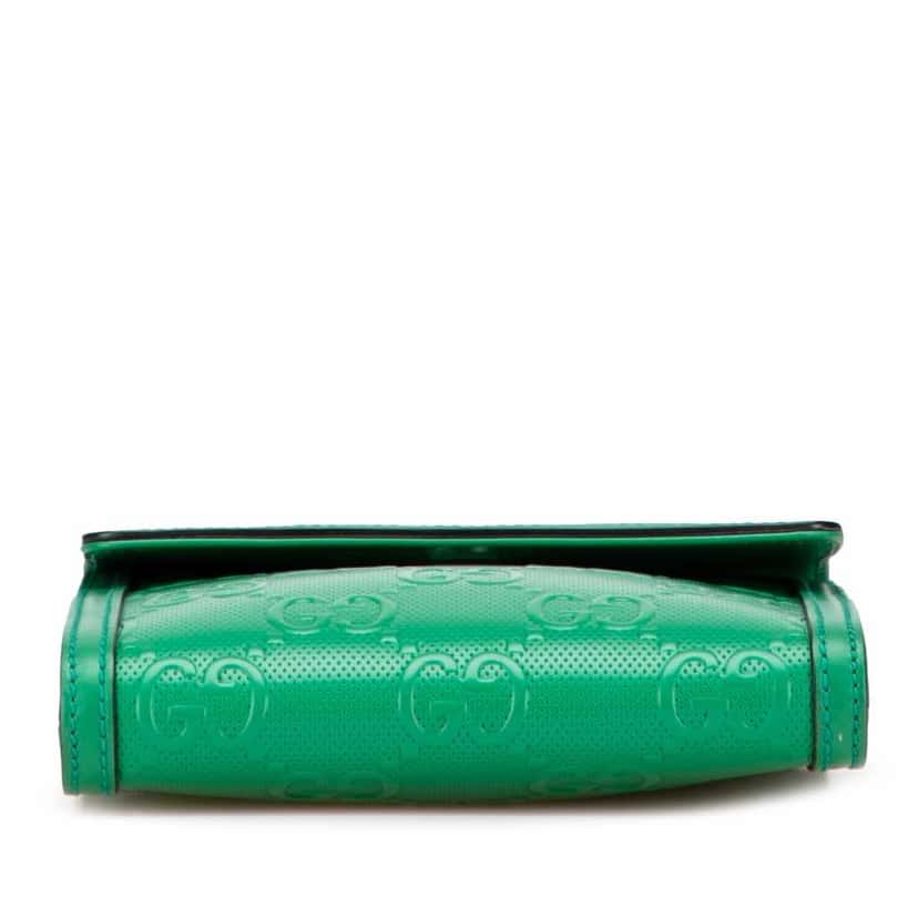 Gucci GG Embossed Flap Satchel Green Leather Good condition - Inside View