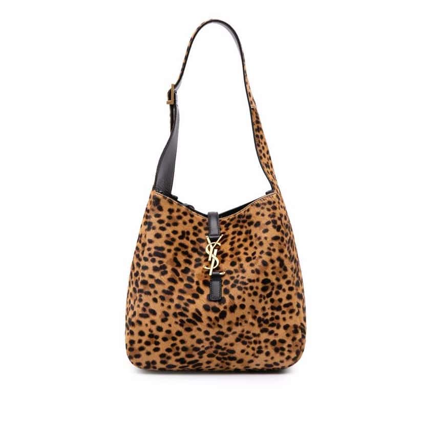 Saint Laurent Small Pony Hair Leopard Print Supple Le 5 a 7 Shoulder Bag Brown Good condition - Front View