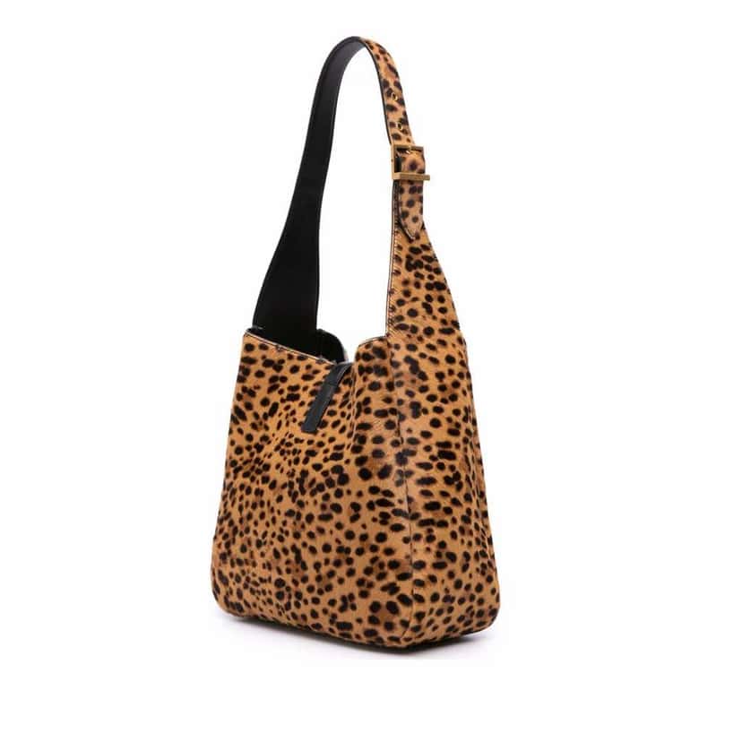 Saint Laurent Small Pony Hair Leopard Print Supple Le 5 a 7 Shoulder Bag Brown Good condition - Back View