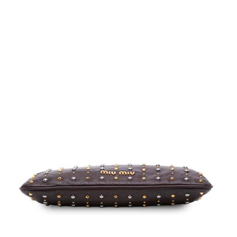 Miu Miu Leather Studded Frame Clutch Brown Leather Good condition - Inside View