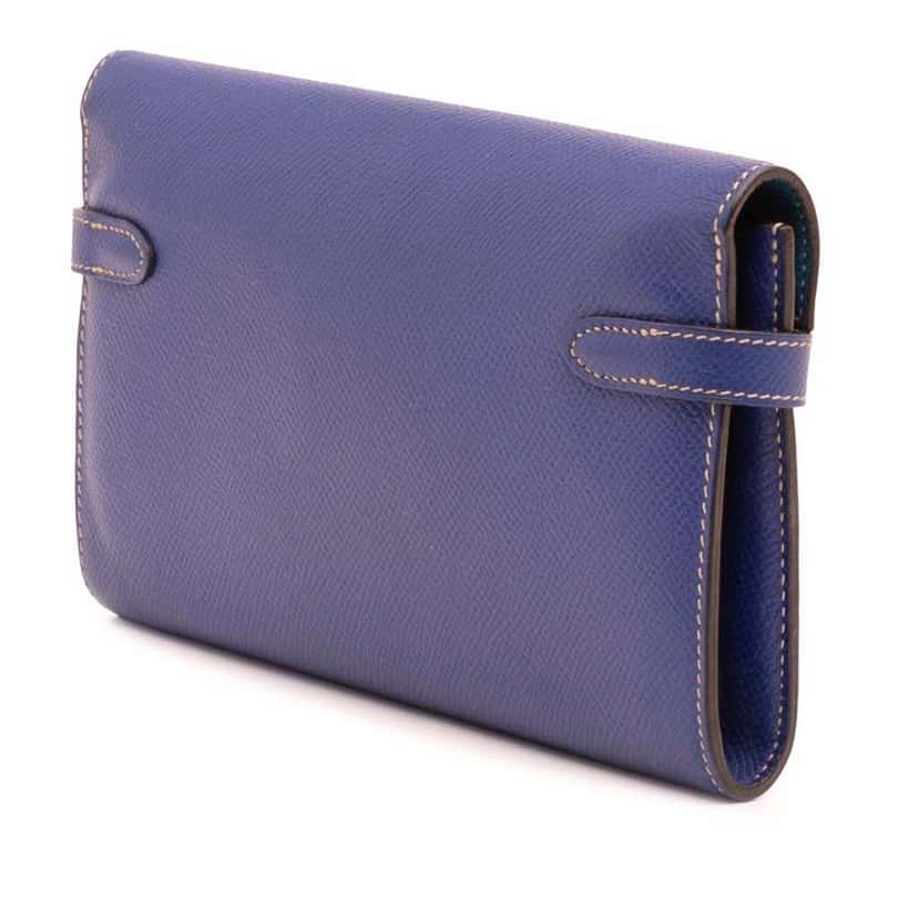 Hermès Epsom Kelly Longue Wallet Blue Leather Good condition - Back View