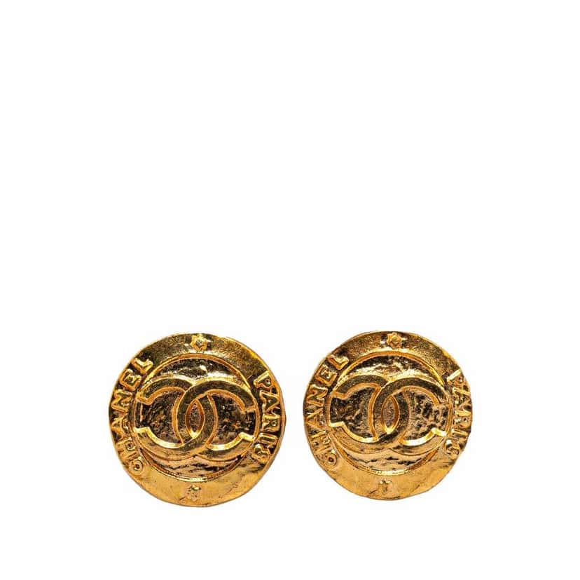Chanel Gold Plated CC Round Clip On Earrings Gold Metal Fair condition - Front View