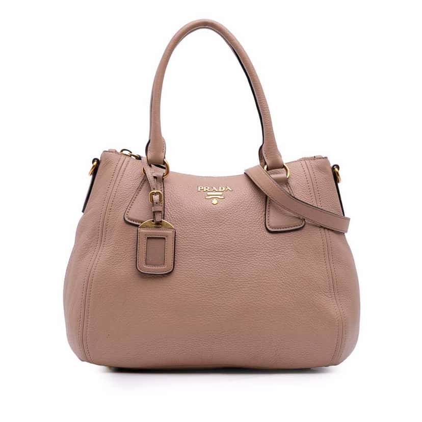 Prada Vitello Daino Sacca 2 Manici Convertible Tote Brown Leather Good condition - Front View