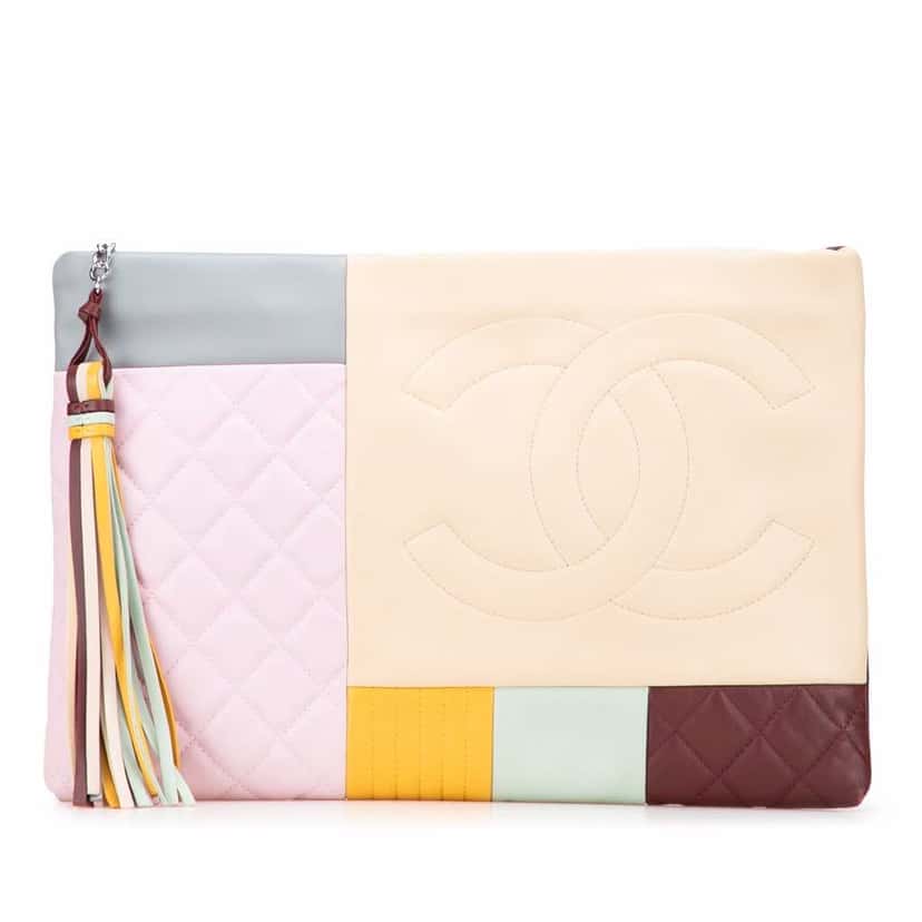 Chanel Medium Lambskin Colorblock Patchwork O Case MultiColor Leather Good condition - Front View