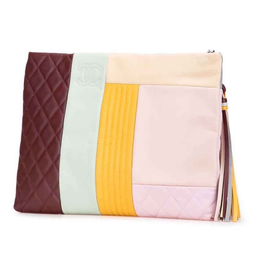 Chanel Medium Lambskin Colorblock Patchwork O Case MultiColor Leather Good condition - Back View