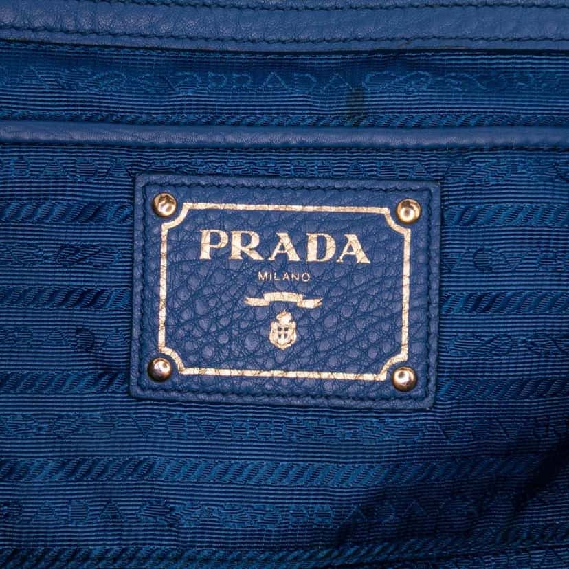 Prada Vitello Daino Open Convertible Tote Blue Leather Good condition - Box View