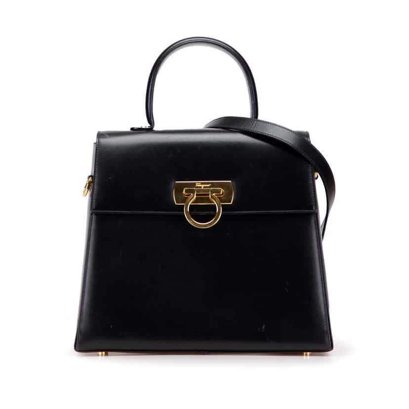 Salvatore Ferragamo Leather Gancini Satchel Black Leather Good condition - Front View