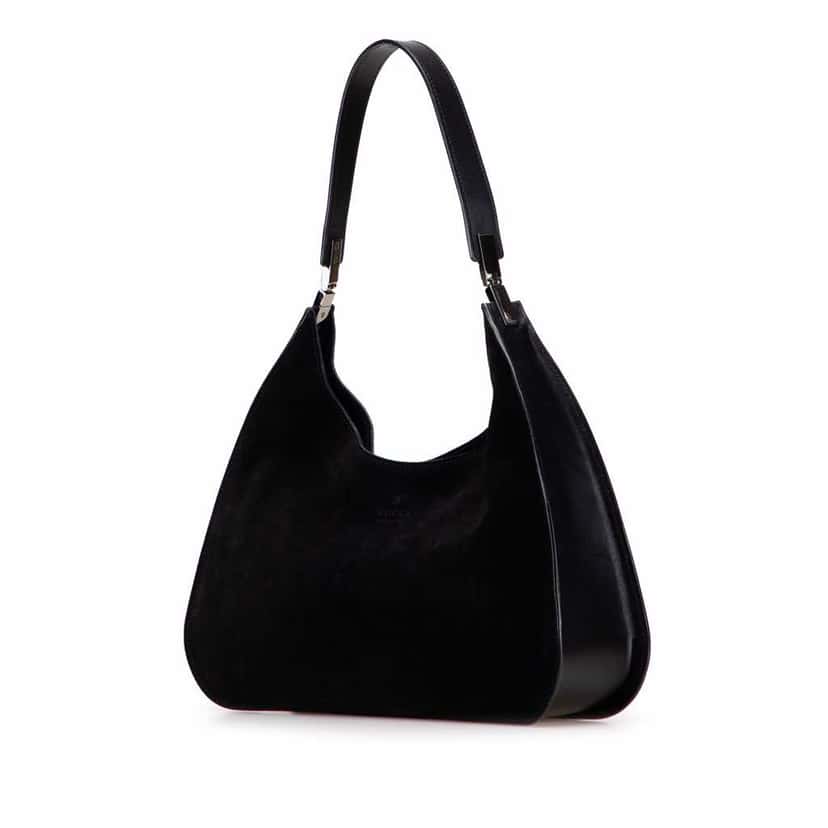 Gucci Suede Shoulder Bag Black Leather Good condition - Back View