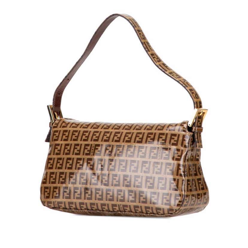 Fendi Zucchino Crystal Double Flap Shoulder Bag Brown Canvas Good condition - Back View