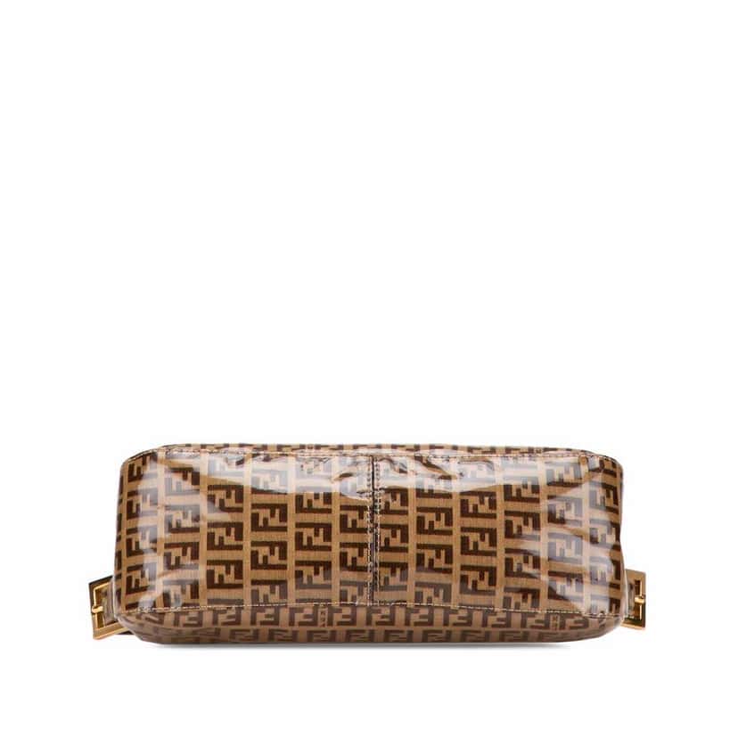Fendi Zucchino Crystal Double Flap Shoulder Bag Brown Canvas Good condition - Inside View