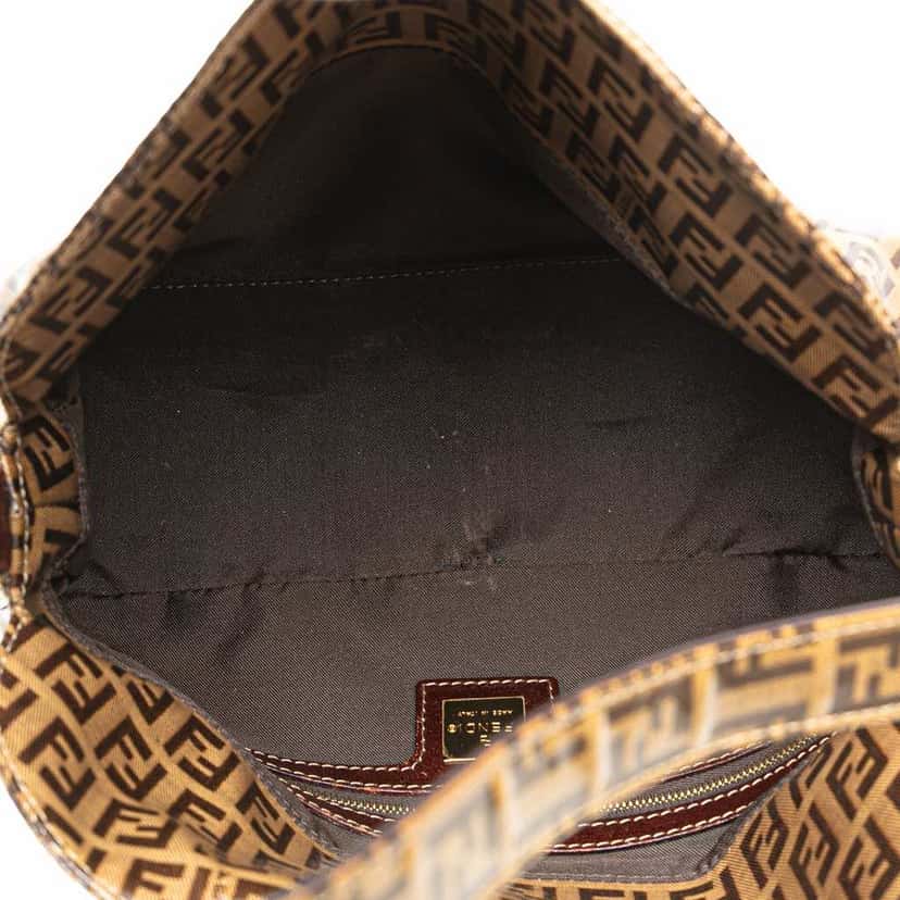 Fendi Zucchino Crystal Double Flap Shoulder Bag Brown Canvas Good condition - Model View