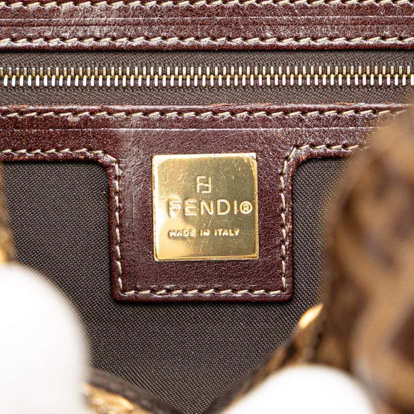 Fendi Zucchino Crystal Double Flap Shoulder Bag Brown Canvas Good condition - Box View