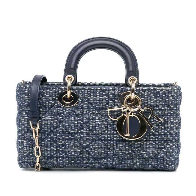 Dior Medium Tweed Cannage Lady D Joy Blue Tweed Good condition - Front View