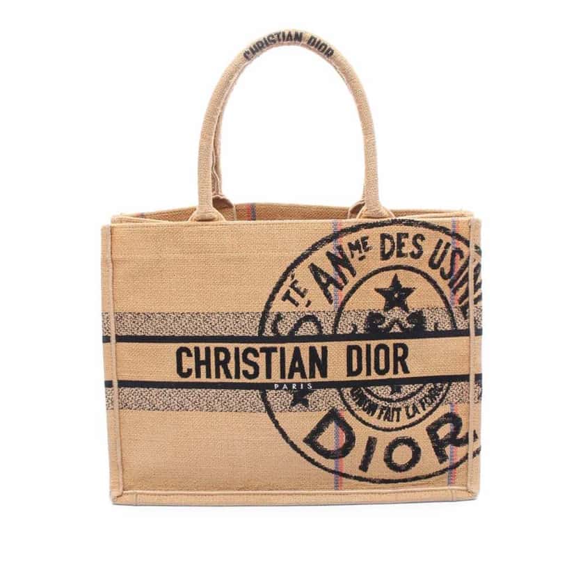 Dior Medium Jute Embroidered Book Tote Brown Polyester Good condition - Front View