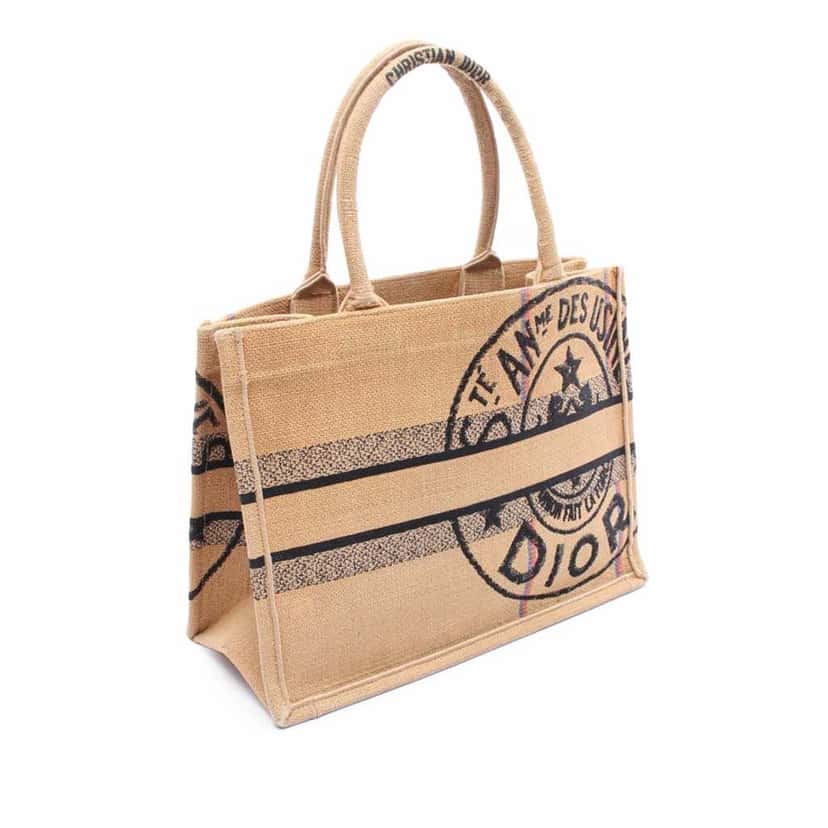 Dior Medium Jute Embroidered Book Tote Brown Polyester Good condition - Back View